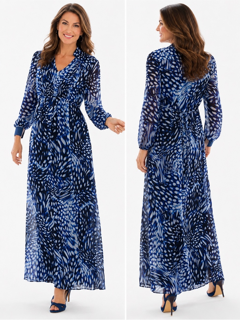 Chico's Mosaic Maxi Dress Blue Abstract Print